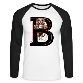 Buchstabe b Tiger - Geschenkidee - Unisex Baseballshirt langarm - Weiß/Schwarz - Vorne - Nik (191cm)