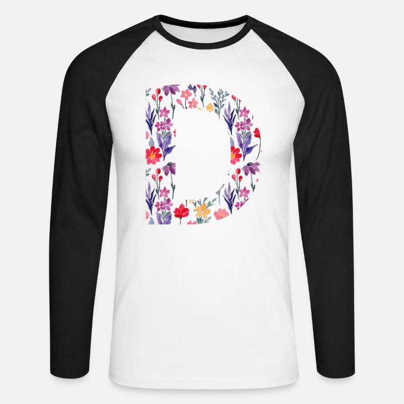 Personalisierter Blumenbuchstabe d - Geschenkidee - Unisex Baseballshirt langarm - Weiß/Schwarz