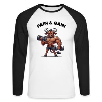 stier fitness - Unisex Baseballshirt langarm - Weiß/Schwarz - Vorne - Nik (191cm)