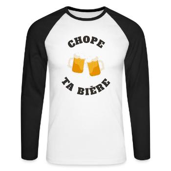 chope ta biere homme femme humour biere - T-shirt baseball manches longues Homme - blanc/noir - Devant - Nik (191cm)