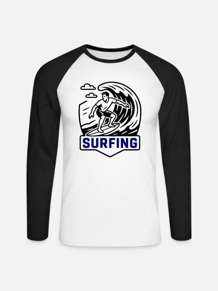 Surfing Symbol Surfer - Unisex Long Sleeve Baseball T-Shirt - white/black