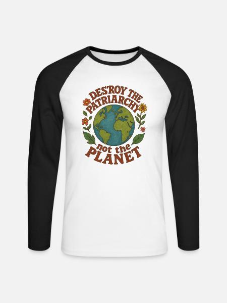 Vernietig het patriarchaat, niet de planeet Eco Feminist - Langærmet herre-baseballshirt - hvid/sort