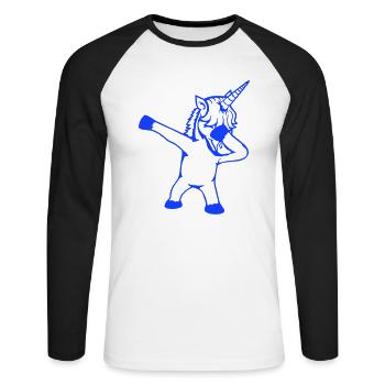 Licorne Dabbing Dab Danse Soirée Pose Geste Drôle - T-shirt baseball manches longues Homme - blanc/noir - Devant - Nik (191cm)