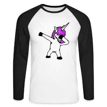 Licorne Dabbing Dab Danse Soirée Pose Geste Drôle - T-shirt baseball manches longues Homme - blanc/noir - Devant - Nik (191cm)