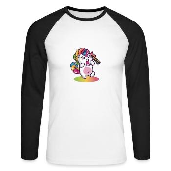 Sei kein Psycho Einhorn Shirt - Unisex Baseballshirt langarm - Weiß/Schwarz - Vorne - Nik (191cm)