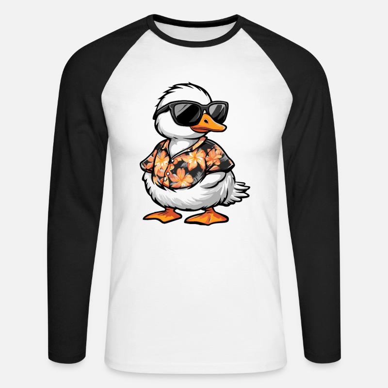 Gans Comic Urlaub - Unisex Baseballshirt langarm - Weiß/Schwarz