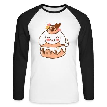 Kawaii Cinnamon Roll Bunny. - Unisex Long Sleeve Baseball T-Shirt - white/black - Front - Nik (191cm)