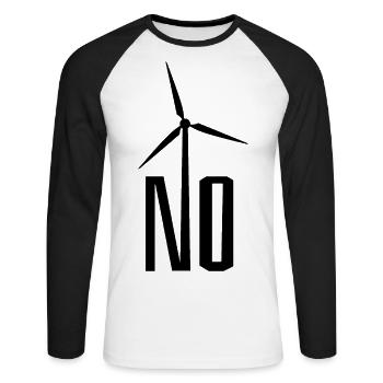 NO! Wind turbine no thanks - danger for birds - Unisex Long Sleeve Baseball T-Shirt - white/black - Front - Nik (191cm)