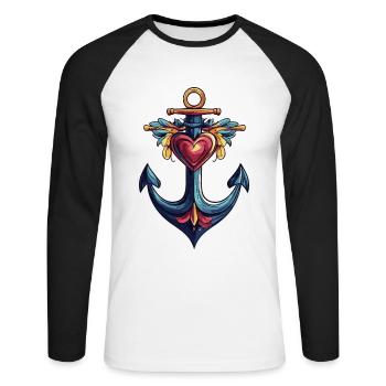 Anker Symbol Herz - Unisex Baseballshirt langarm - Weiß/Schwarz - Vorne - Nik (191cm)