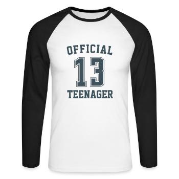 Official Teenager Warning Funny Attitude 13th - Unisex Long Sleeve Baseball T-Shirt - white/black - Front - Nik (191cm)