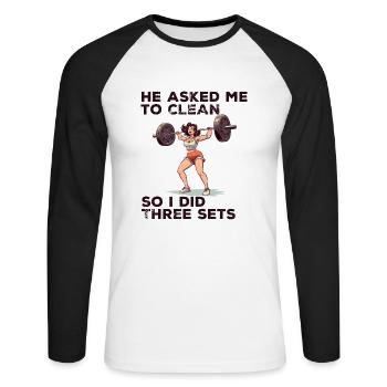 Drôle de gym fille cadeau d’entraînement d’haltérophilie féminine - T-shirt baseball manches longues Homme - blanc/noir - Devant - Nik (191cm)