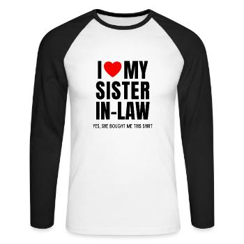 Brother-in-law Sister-in-law Shirt Purchased Gift Saying - Unisex Long Sleeve Baseball T-Shirt - white/black - Front - Nik (191cm)