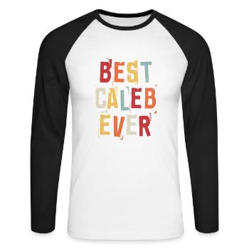 Meilleur Caleb Jamais Prénom Texte Rétro Cadeau - T-shirt baseball manches longues Homme - blanc/noir - Devant - Nik (191cm)