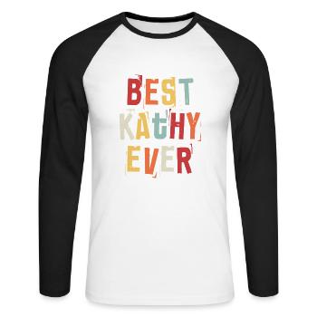Meilleur Kathy Jamais Prénom Texte Rétro Cadeau - T-shirt baseball manches longues Homme - blanc/noir - Devant - Nik (191cm)