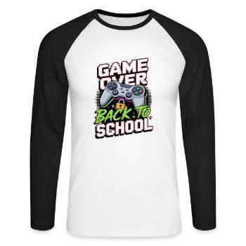 Game Over Retour à l’école Gamer Zocken Design - T-shirt baseball manches longues Homme - blanc/noir - Devant - Nik (191cm)