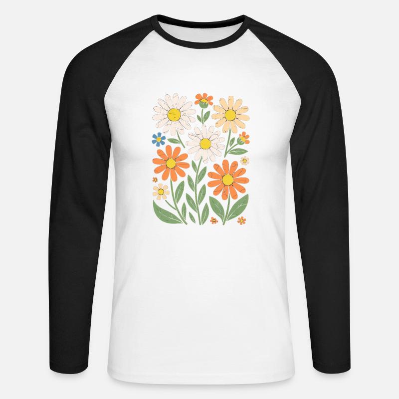 Boho Retro Daisy Pattern Retro - Unisex Long Sleeve Baseball T-Shirt - white/black