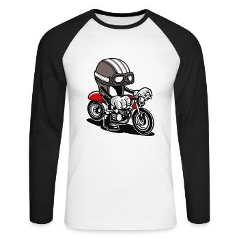 COMIC CAFERACER - Comic Cartoon Shirt Motiv - Unisex Baseballshirt langarm - Weiß/Schwarz - Vorne - Nik (191cm)