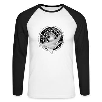 Buckelwale - Unisex Baseballshirt langarm - Weiß/Schwarz - Vorne - Nik (191cm)