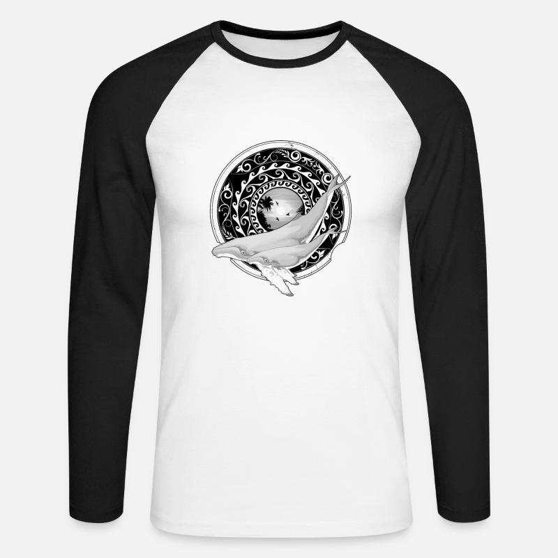 Buckelwale - Unisex Baseballshirt langarm - Weiß/Schwarz