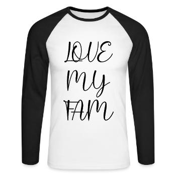 Aimer ma famille amour paix - T-shirt baseball manches longues Homme - blanc/noir - Devant - Nik (191cm)