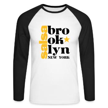 Salsa brooklyn NY - Salsa Dance Shirt - Unisex Baseballshirt langarm - Weiß/Schwarz - Vorne - Nik (191cm)