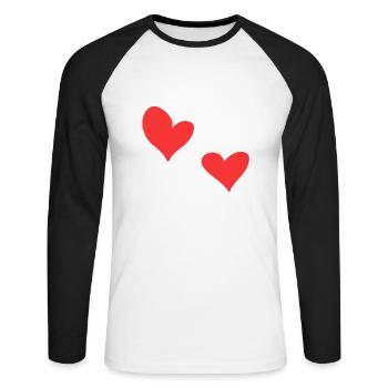zwei Herzen Herz Symbol Liebe rot - Unisex Baseballshirt langarm - Weiß/Schwarz - Vorne - Nik (191cm)