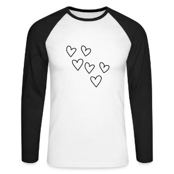 Six Coeurs Motif Coeur Symbole Amour - T-shirt baseball manches longues Homme - blanc/noir - Devant - Nik (191cm)