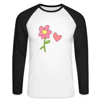 symbole fleur nature plante coeur - T-shirt baseball manches longues Homme - blanc/noir - Devant - Nik (191cm)