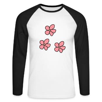 Trois fleurs fleur rose plante symbole nature - T-shirt baseball manches longues Homme - blanc/noir - Devant - Nik (191cm)