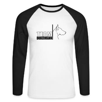 TEAM Dobermann Hunde Hund Hundesport Wilsigns - Unisex Baseballshirt langarm - Weiß/Schwarz - Vorne - Nik (191cm)
