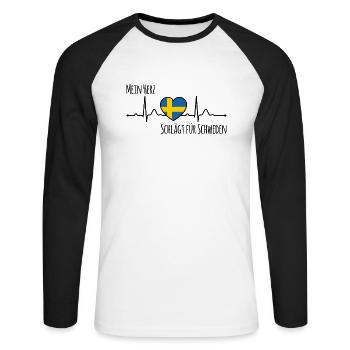 My heart beats for Sweden Scandinavia - Unisex Long Sleeve Baseball T-Shirt - white/black - Front - Nik (191cm)