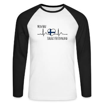 Mon cœur bat pour la Finlande Scandinavie - T-shirt baseball manches longues Homme - blanc/noir - Devant - Nik (191cm)