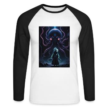 Kraken of the Cosmos - Unisex Long Sleeve Baseball T-Shirt - white/black - Front - Nik (191cm)