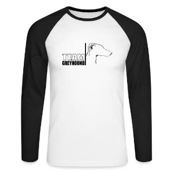 TEAM Greyhound Hunde Hund Windhunde Wilsigns - Unisex Baseballshirt langarm - Weiß/Schwarz - Vorne - Nik (191cm)