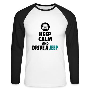 keep calm and drive a jeep - Unisex Baseballshirt langarm - Weiß/Schwarz - Vorne - Nik (191cm)