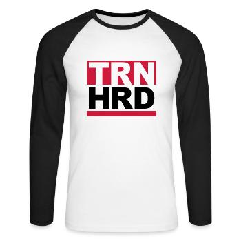 WORKOUT, GYM, TRAIN HARD - Unisex Baseballshirt langarm - Weiß/Schwarz - Vorne - Nik (191cm)