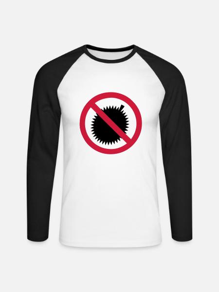 NO Durian Fruit Sign - Unisex Long Sleeve Baseball T-Shirt - white/black