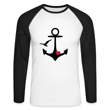anchor heart and gull mouette et le cœur de - T-shirt baseball manches longues Homme - blanc/noir - Devant - Nik (191cm)