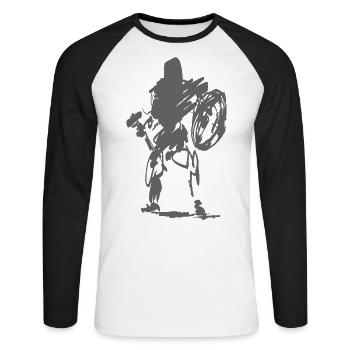 Krieger - Fantasy - Unisex Baseballshirt langarm - Weiß/Schwarz - Vorne - Nik (191cm)