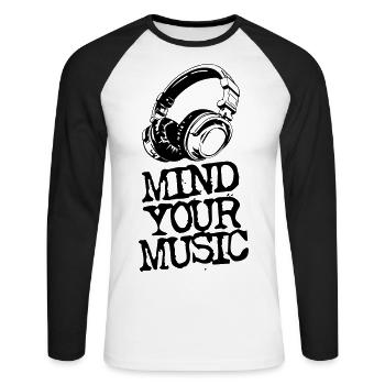 Mind Your Music - Unisex Baseballshirt langarm - Weiß/Schwarz - Vorne - Nik (191cm)