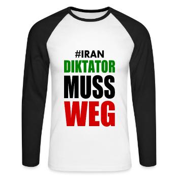 Iran diktator muss weg - Unisex Baseballshirt langarm - Weiß/Schwarz - Vorne - Nik (191cm)