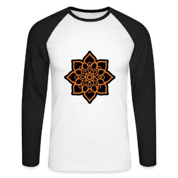 Blüte Mandala - Unisex Baseballshirt langarm - Weiß/Schwarz - Vorne - Nik (191cm)