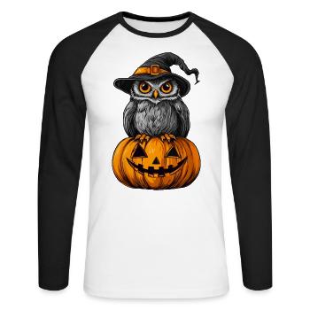 Lustige Halloween Eule - Unisex Baseballshirt langarm - Weiß/Schwarz - Vorne - Nik (191cm)