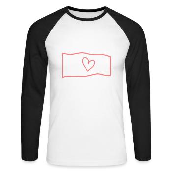 Symbole Drapeau Coeur Forme Amour Rose - T-shirt baseball manches longues Homme - blanc/noir - Devant - Nik (191cm)