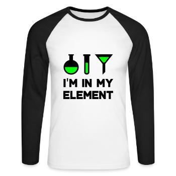 I'm in my element (flask, test tube, funnel) - Unisex Long Sleeve Baseball T-Shirt - white/black - Front - Nik (191cm)