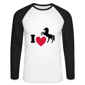 ★ Design colors can be changed ★ I love horses - Unisex Long Sleeve Baseball T-Shirt - white/black - Front - Nik (191cm)
