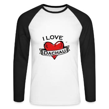Dachau - Ich liebe Stadtnamen in Tattoo Stil - Unisex Baseballshirt langarm - Weiß/Schwarz - Vorne - Nik (191cm)