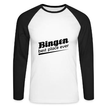 Bingen - Stadt best place ever - Unisex Baseballshirt langarm - Weiß/Schwarz - Vorne - Nik (191cm)