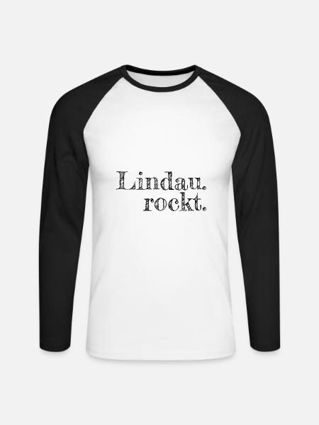 Lindau rockt - Textdesign mit Stadtnamen - Unisex Baseballshirt langarm - Weiß/Schwarz