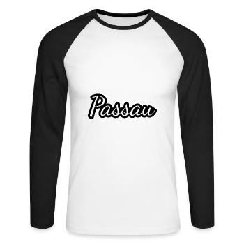 Passau - Textdesign mit Stadtnamen - Unisex Baseballshirt langarm - Weiß/Schwarz - Vorne - Nik (191cm)